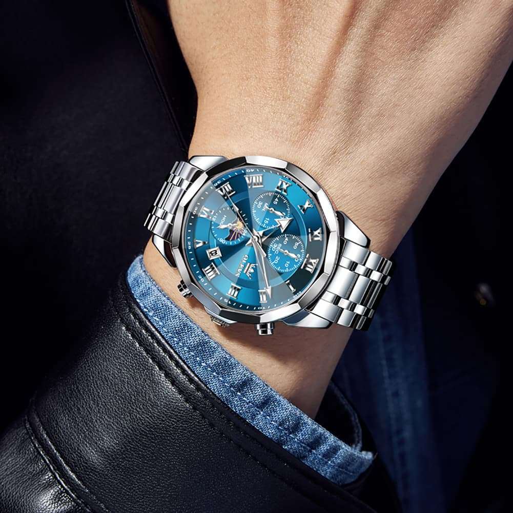 OLEVS 3675 Quartz 3D Rhombic Roman Chronograph Watch For Men