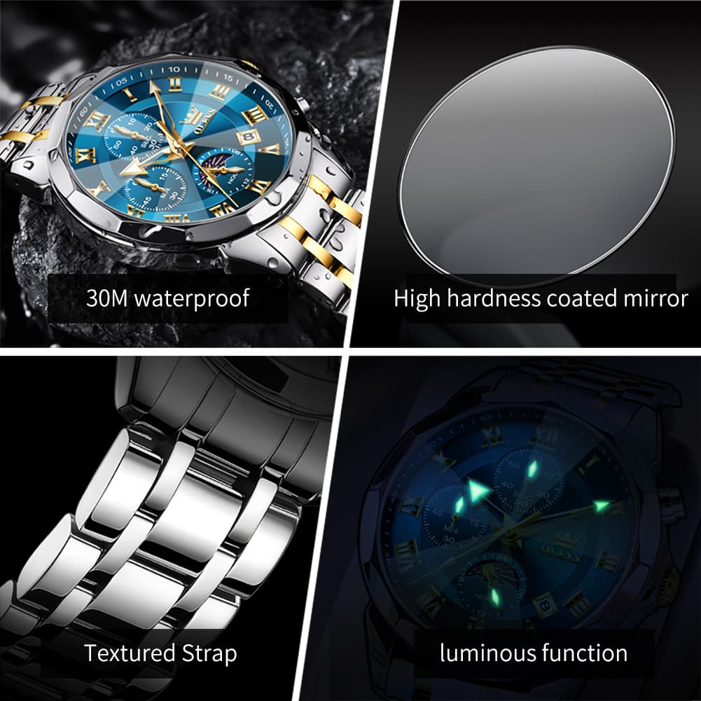 OLEVS 3675 Quartz 3D Rhombic Roman Chronograph Watch For Men - Silver White Watch | Olevs Watch Store