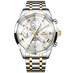 OLEVS 3675 Quartz 3D Rhombic Roman Chronograph Watch For Men - Two Tone White Watch | Olevs Watch Store