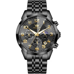 OLEVS 3676 Quartz 3D Rhombic Chronograph Watch For Men - All Black Watch | Olevs Watch Store