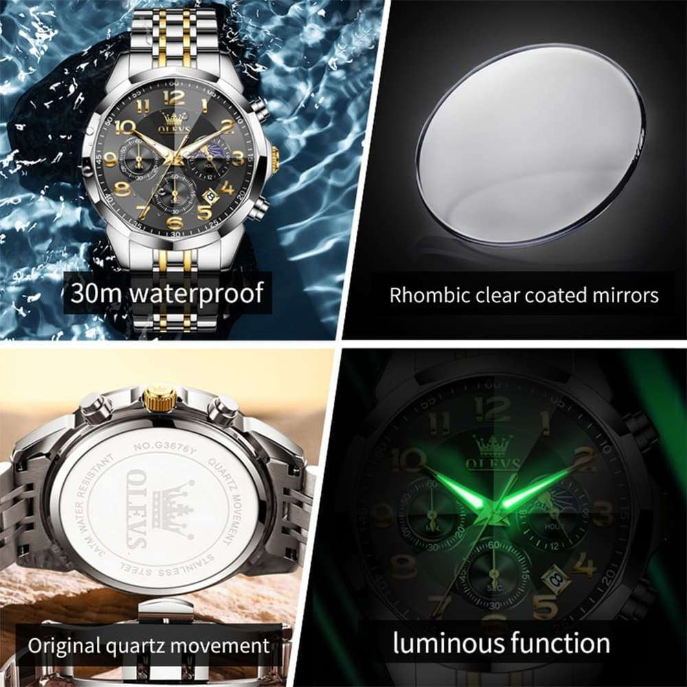 OLEVS 3676 Quartz 3D Rhombic Chronograph Watch For Men