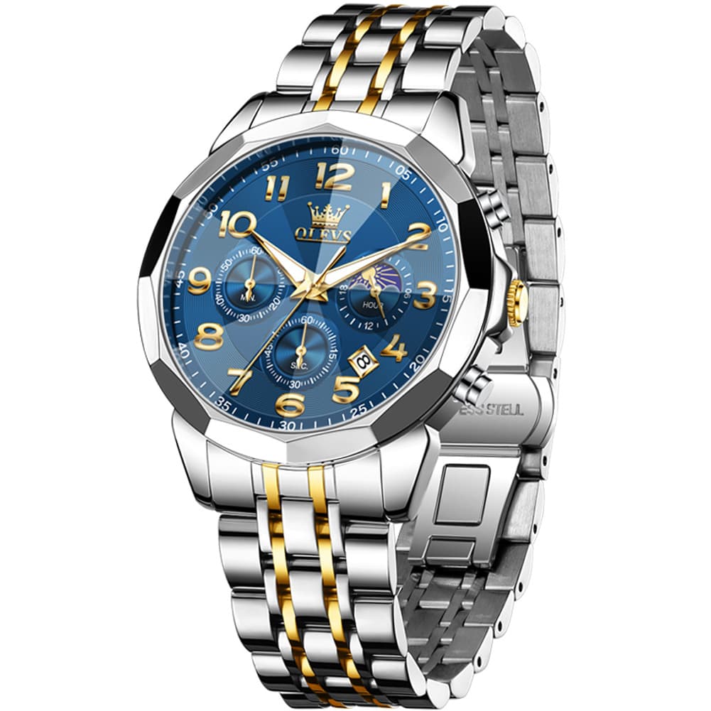 OLEVS 3676 Quartz 3D Rhombic Chronograph Watch For Men - Two-tone white Watch | Olevs Watch Store