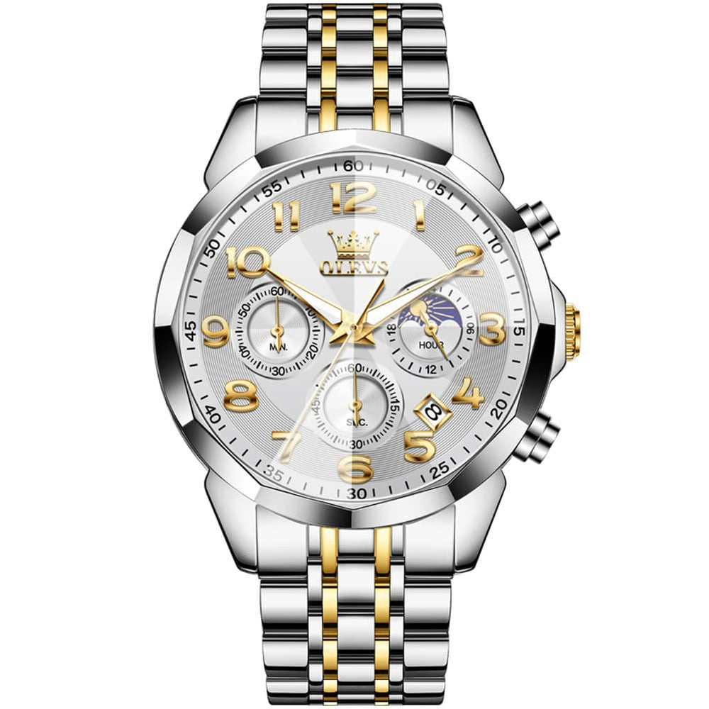 OLEVS 3676 Quartz 3D Rhombic Chronograph Watch For Men - Two-tone white Watch | Olevs Watch Store
