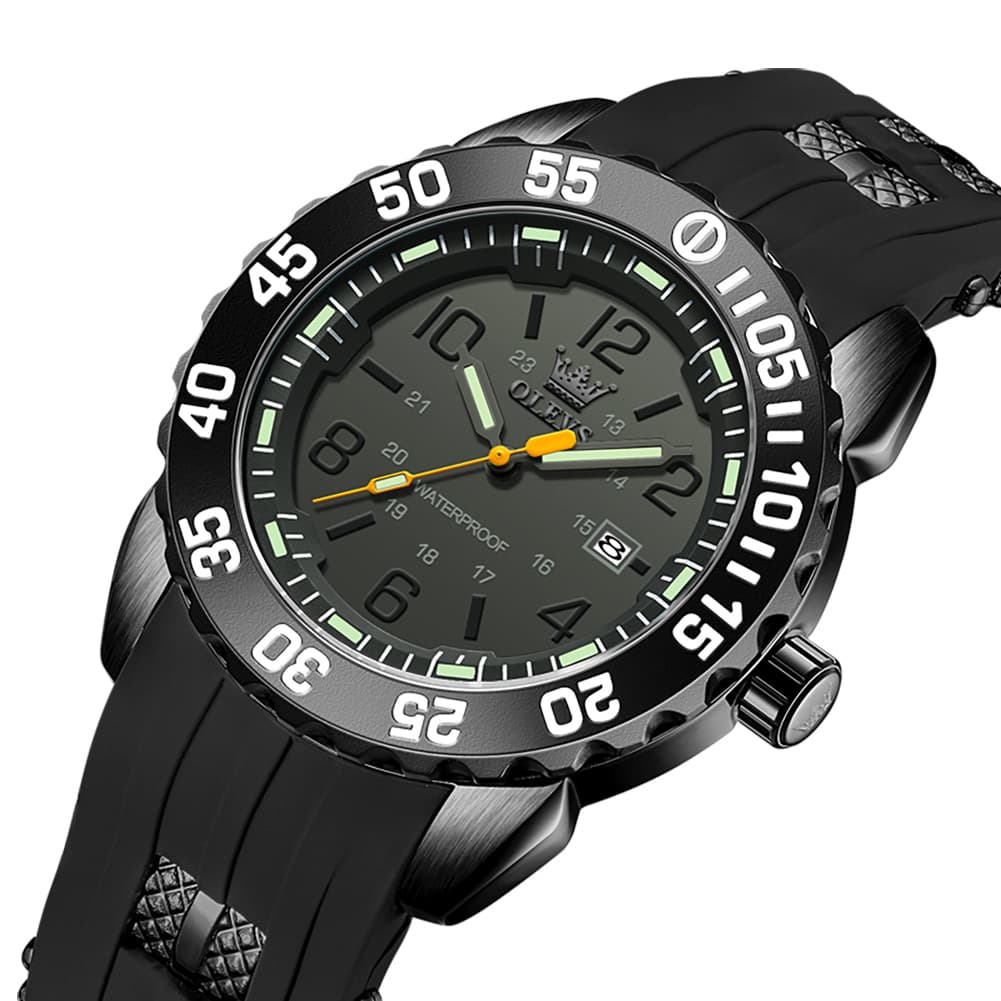 OLEVS 3688 Sport Silicone Quartz Luminous Mens Watch - All Black Watch | Olevs Watch Store