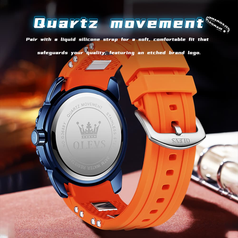 OLEVS 3688 Sport Silicone Quartz Luminous Mens Watch - All Blue Watch | Olevs Watch Store
