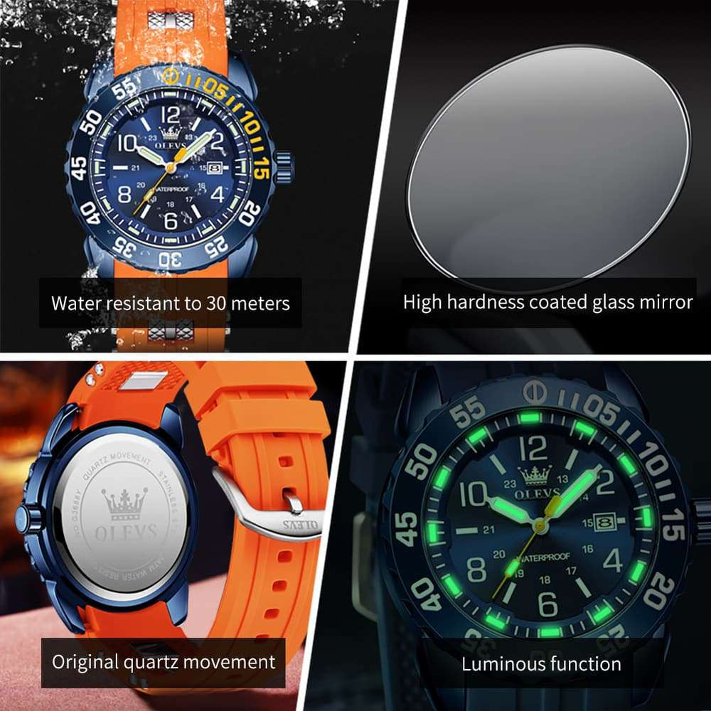 OLEVS 3688 Sport Silicone Quartz Luminous Mens Watch