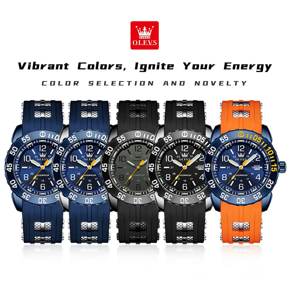 OLEVS 3688 Sport Silicone Quartz Luminous Mens Watch - All Blue Watch | Olevs Watch Store