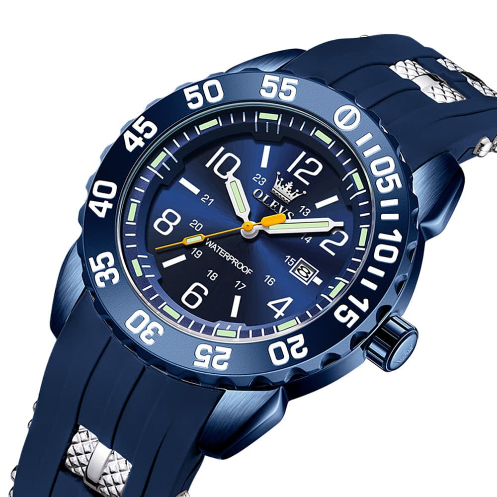 OLEVS 3688 Sport Silicone Quartz Luminous Mens Watch - All Blue Watch | Olevs Watch Store