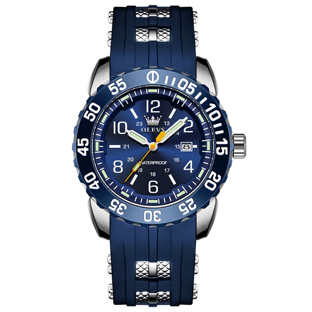 OLEVS 3688 Sport Silicone Quartz Luminous Mens Watch - All Blue Watch | Olevs Watch Store