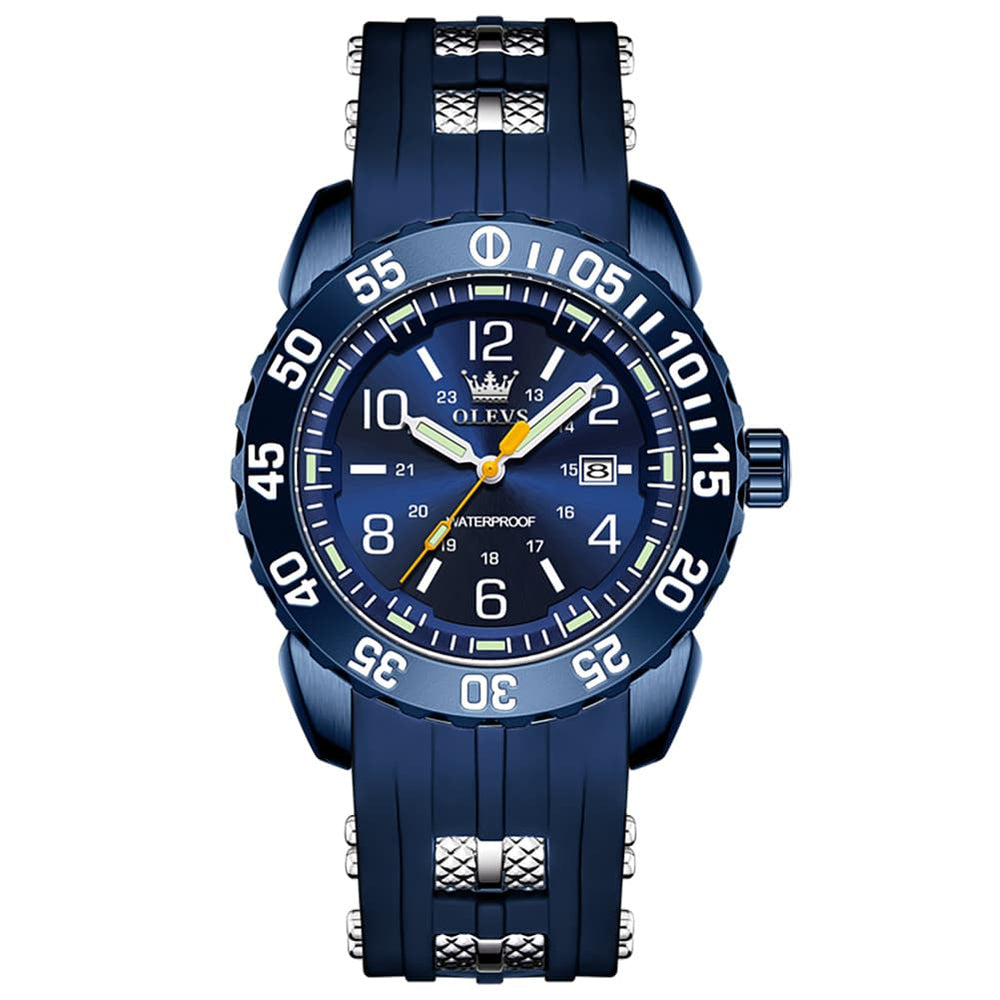 OLEVS 3688 Sport Silicone Quartz Luminous Mens Watch - All Blue Watch | Olevs Watch Store