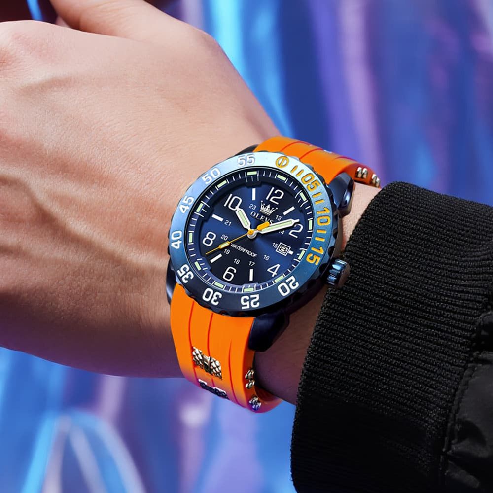 OLEVS 3688 Sport Silicone Quartz Luminous Mens Watch - All Blue Watch | Olevs Watch Store