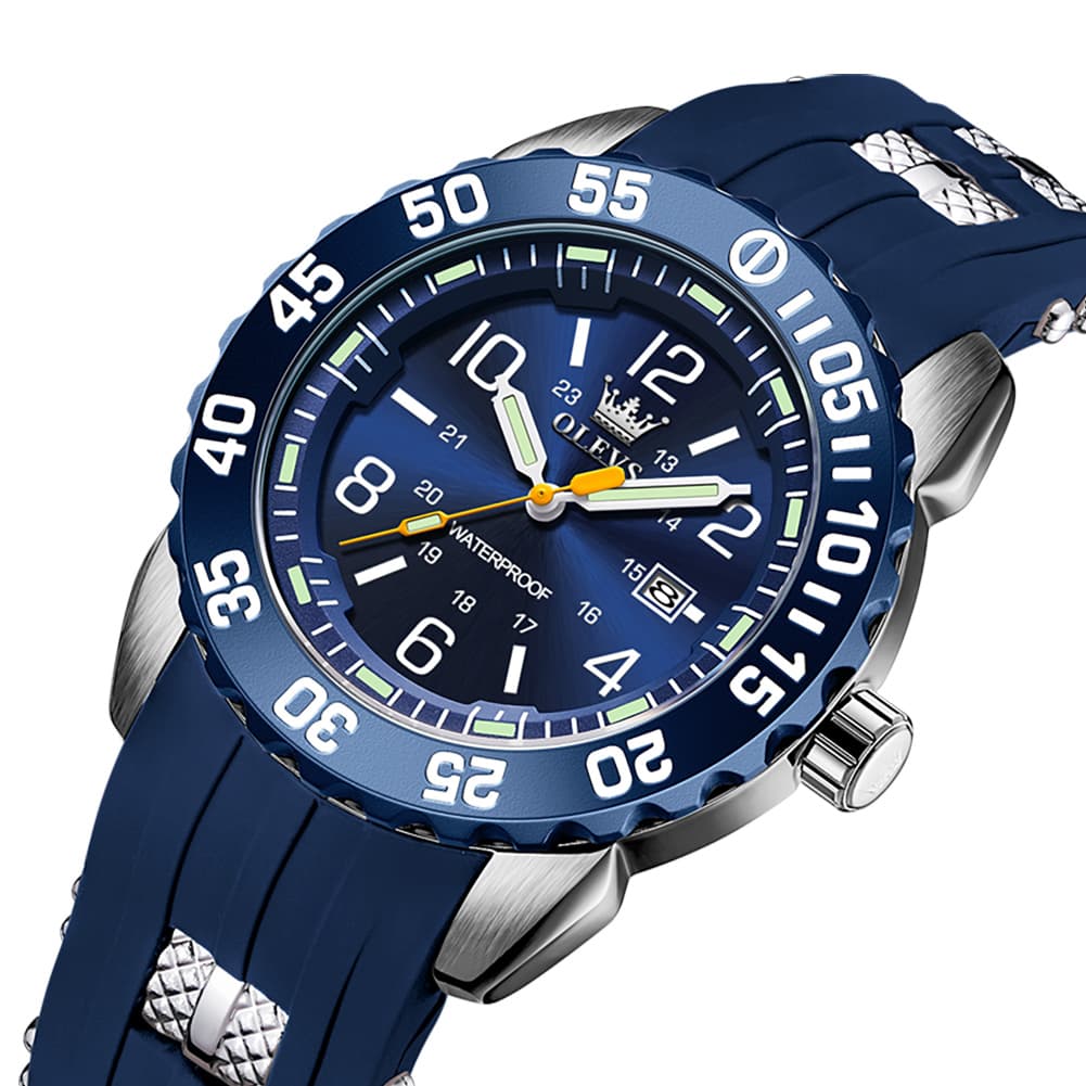 OLEVS 3688 Sport Silicone Quartz Luminous Mens Watch - Solid Blue Watch | Olevs Watch Store