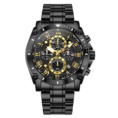 OLEVS 3689 Luxury Chronograph Moon Phase Quartz Watch for Men - All Black Watch | Olevs Watch Store