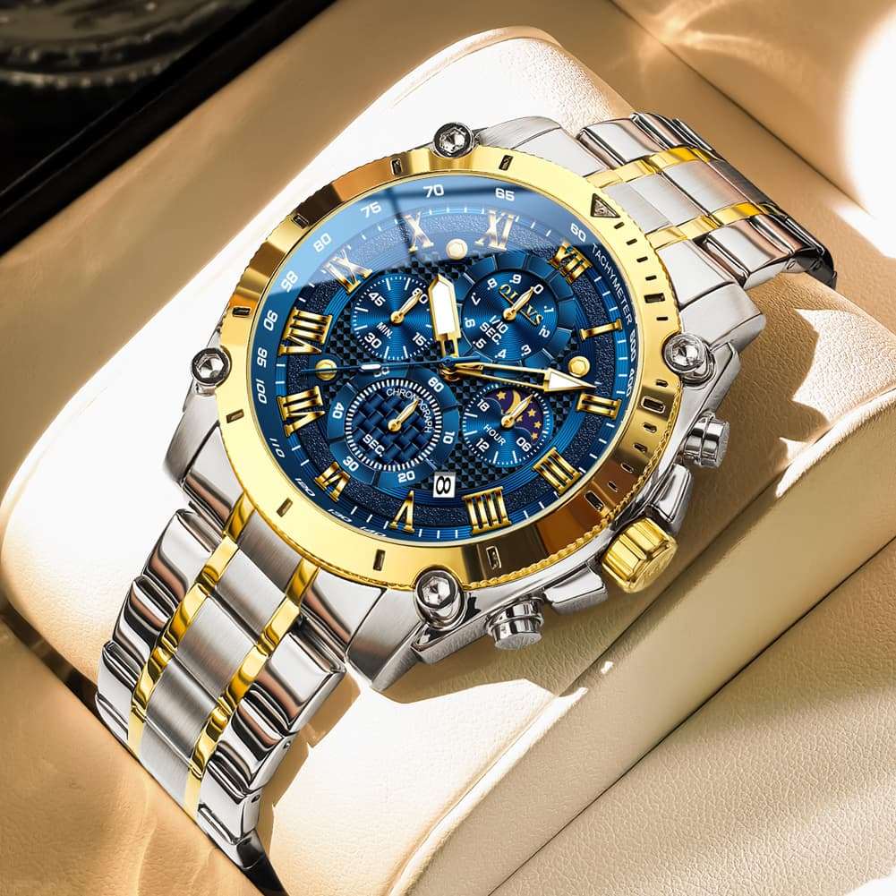 OLEVS 3689 Luxury Chronograph Moon Phase Quartz Watch for Men