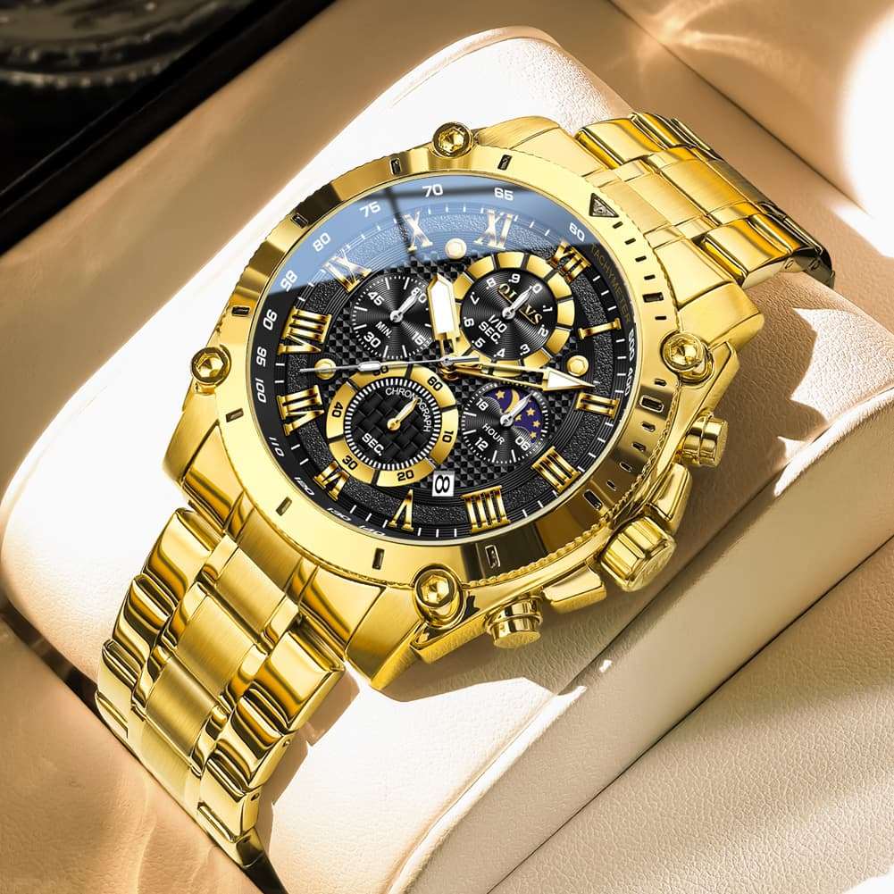 OLEVS 3689 Luxury Chronograph Moon Phase Quartz Watch for Men