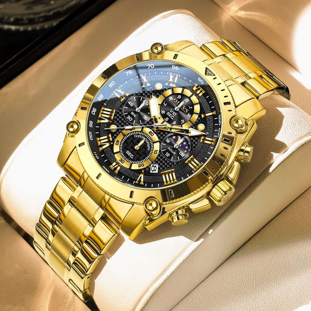 OLEVS 3689 Luxury Chronograph Moon Phase Quartz Watch for Men
