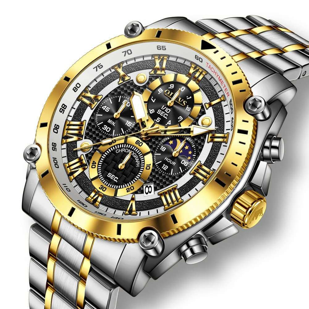OLEVS 3689 Luxury Chronograph Moon Phase Quartz Watch for Men