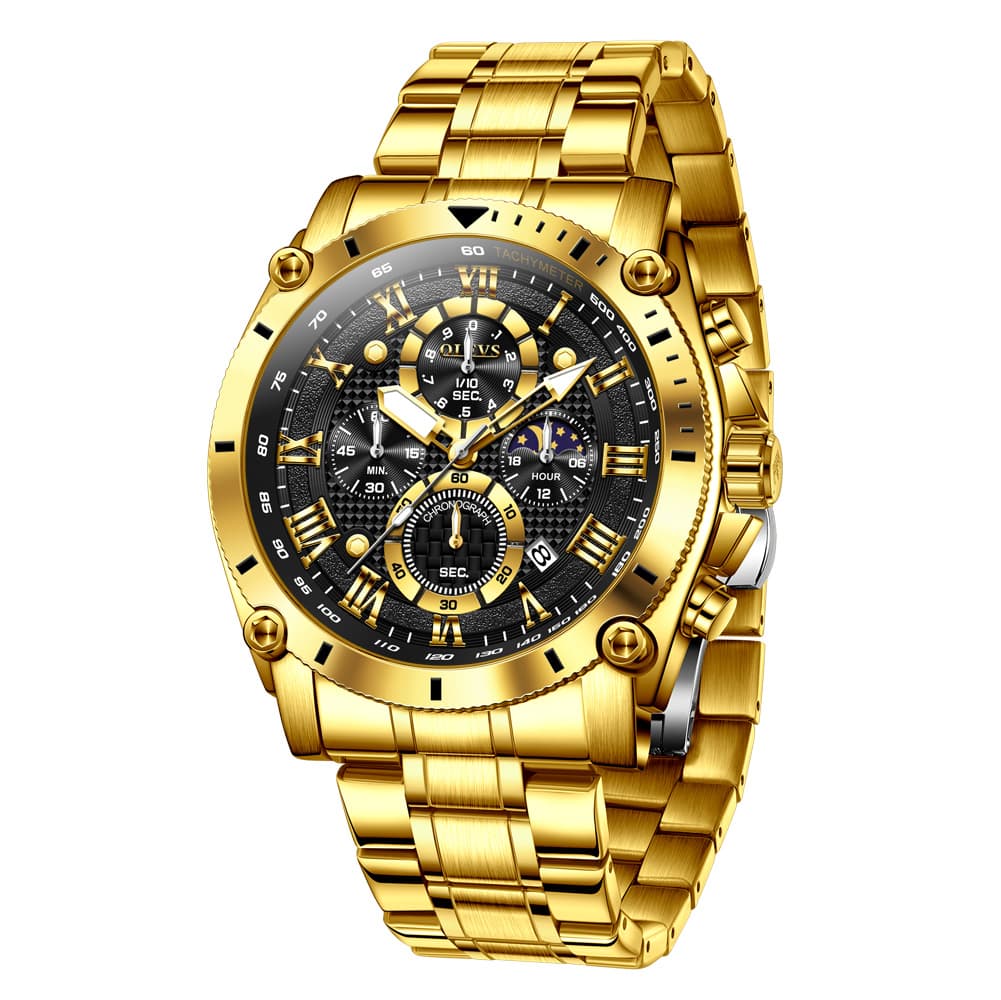 OLEVS 3689 Luxury Chronograph Moon Phase Quartz Watch for Men - All Gold Watch | Olevs Watch Store