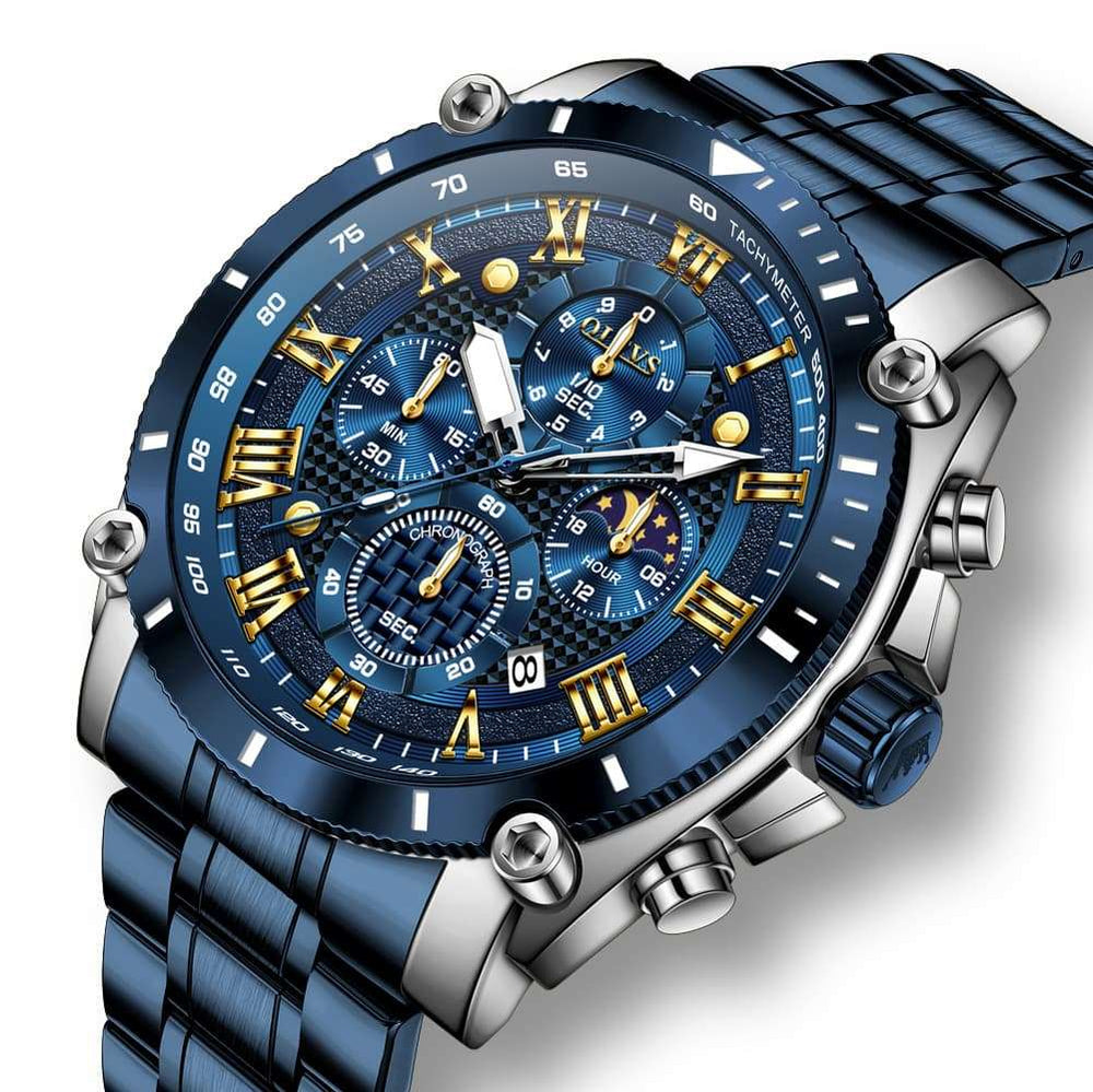 OLEVS 3689 Luxury Chronograph Moon Phase Quartz Watch for Men
