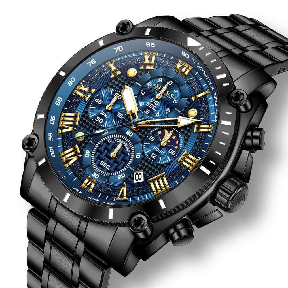 OLEVS 3689 Luxury Chronograph Moon Phase Quartz Watch for Men