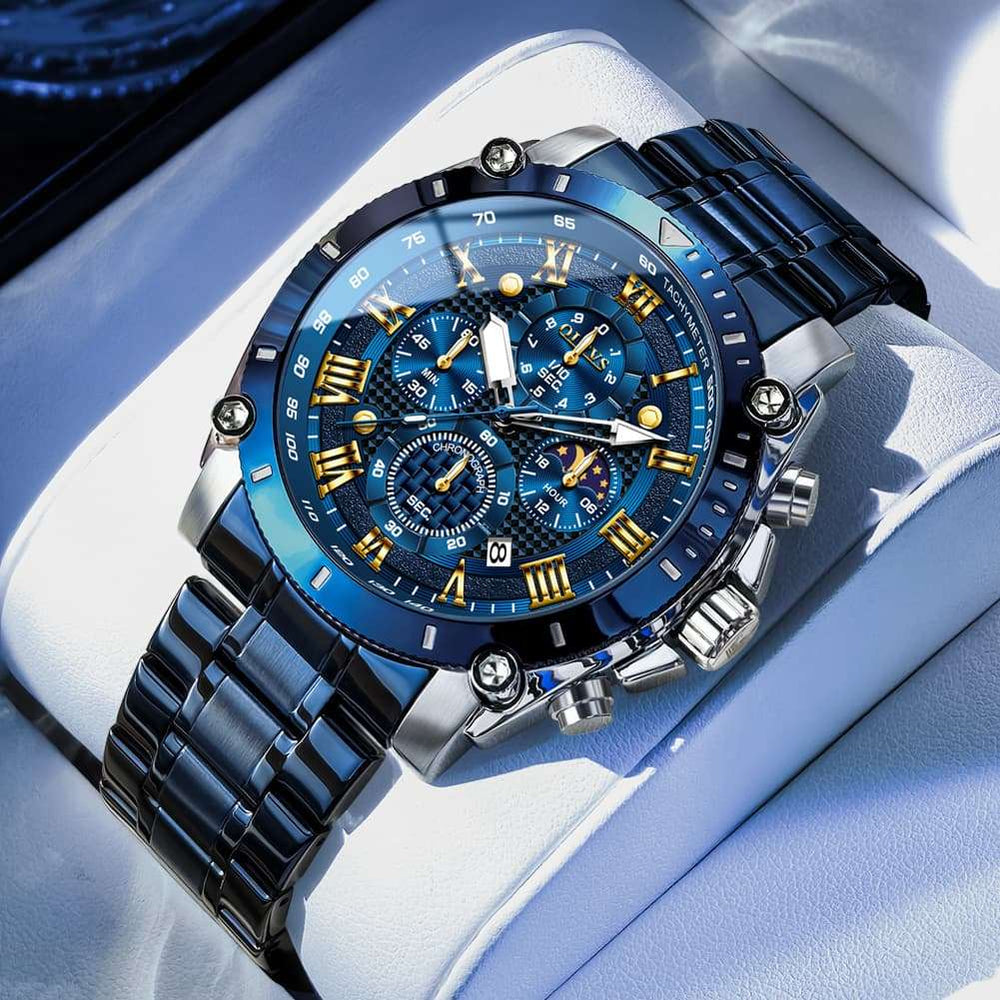 OLEVS 3689 Luxury Chronograph Moon Phase Quartz Watch for Men