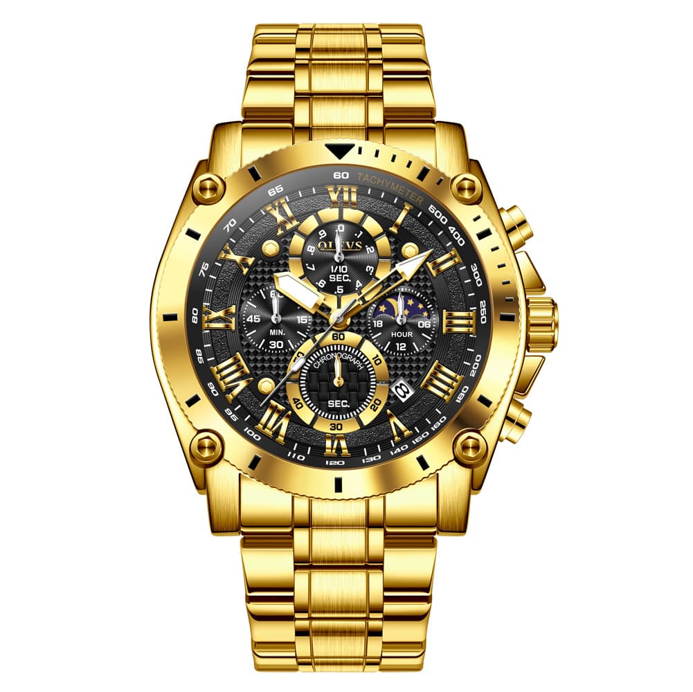 OLEVS 3689 Luxury Chronograph Moon Phase Quartz Watch for Men - All Gold Watch | Olevs Watch Store