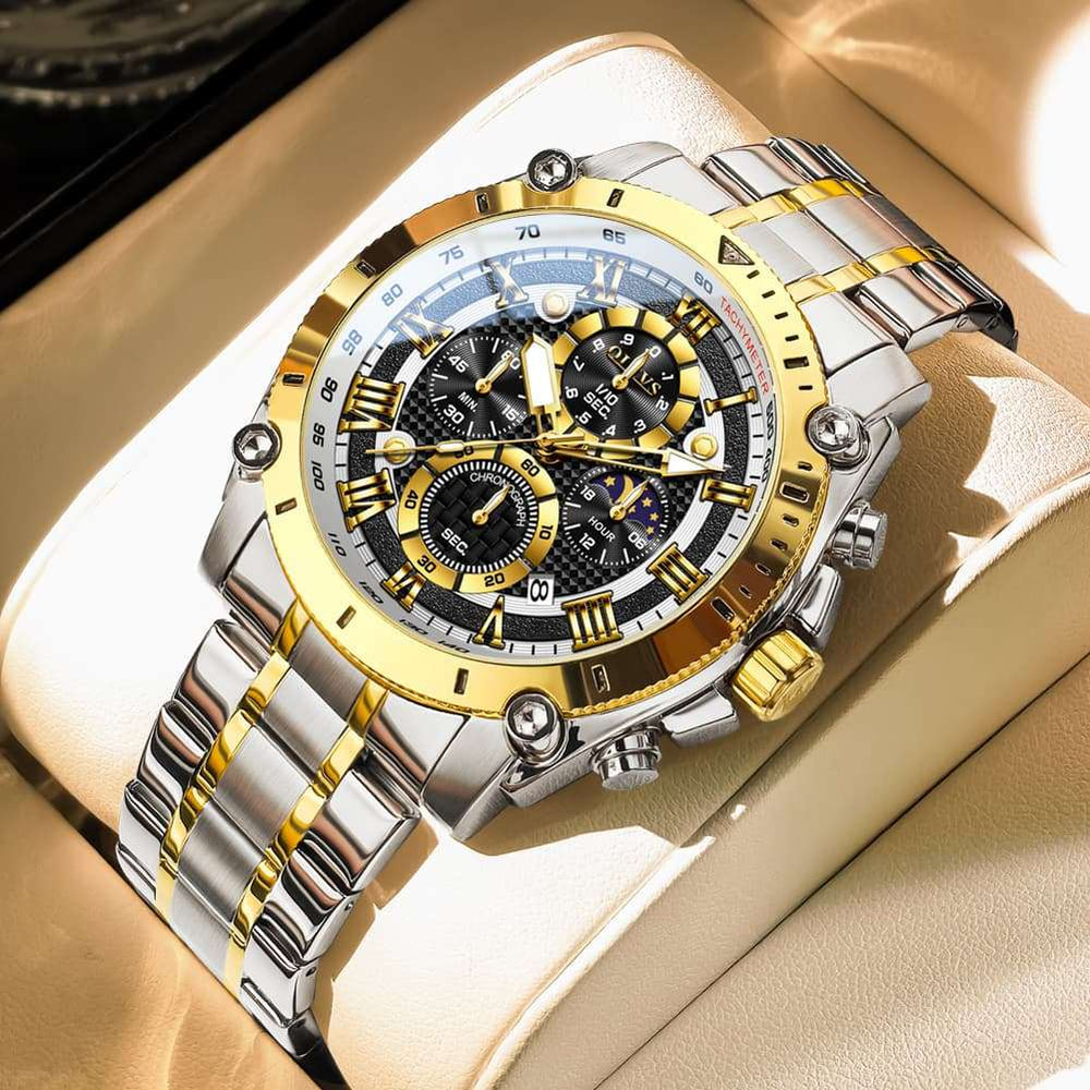 OLEVS 3689 Luxury Chronograph Moon Phase Quartz Watch for Men