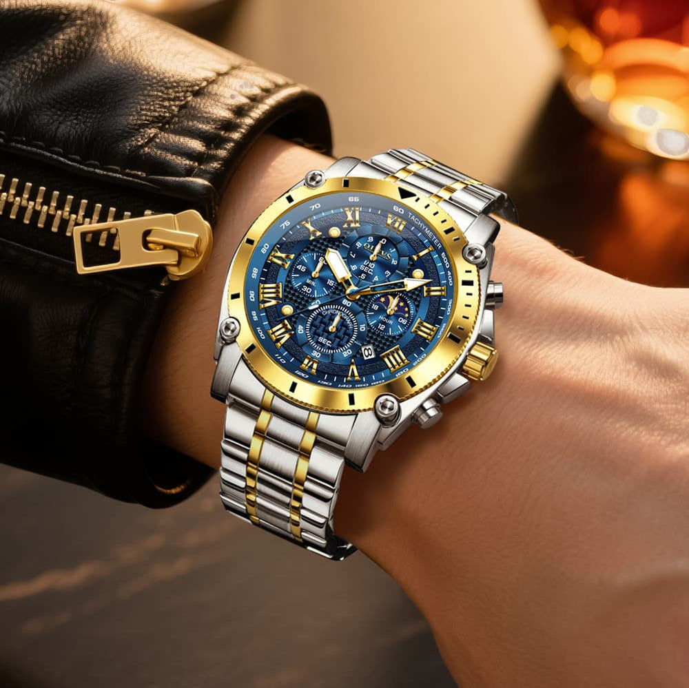OLEVS 3689 Luxury Chronograph Moon Phase Quartz Watch for Men - All Gold Watch | Olevs Watch Store
