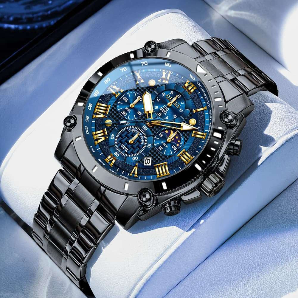 OLEVS 3689 Luxury Chronograph Moon Phase Quartz Watch for Men