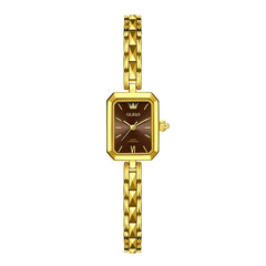 OLEVS 3691 Petite Rectangle Quartz Womens Watch Stainless Steel - All Gold Brown Watch | Olevs Watch Store
