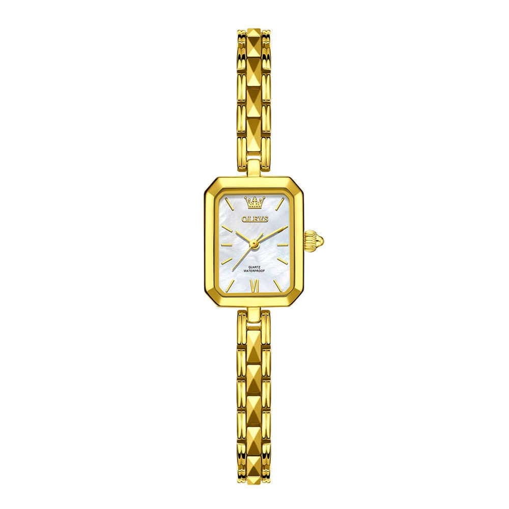 OLEVS 3691 Petite Rectangle Quartz Womens Watch Stainless Steel - All Gold White Watch | Olevs Watch Store