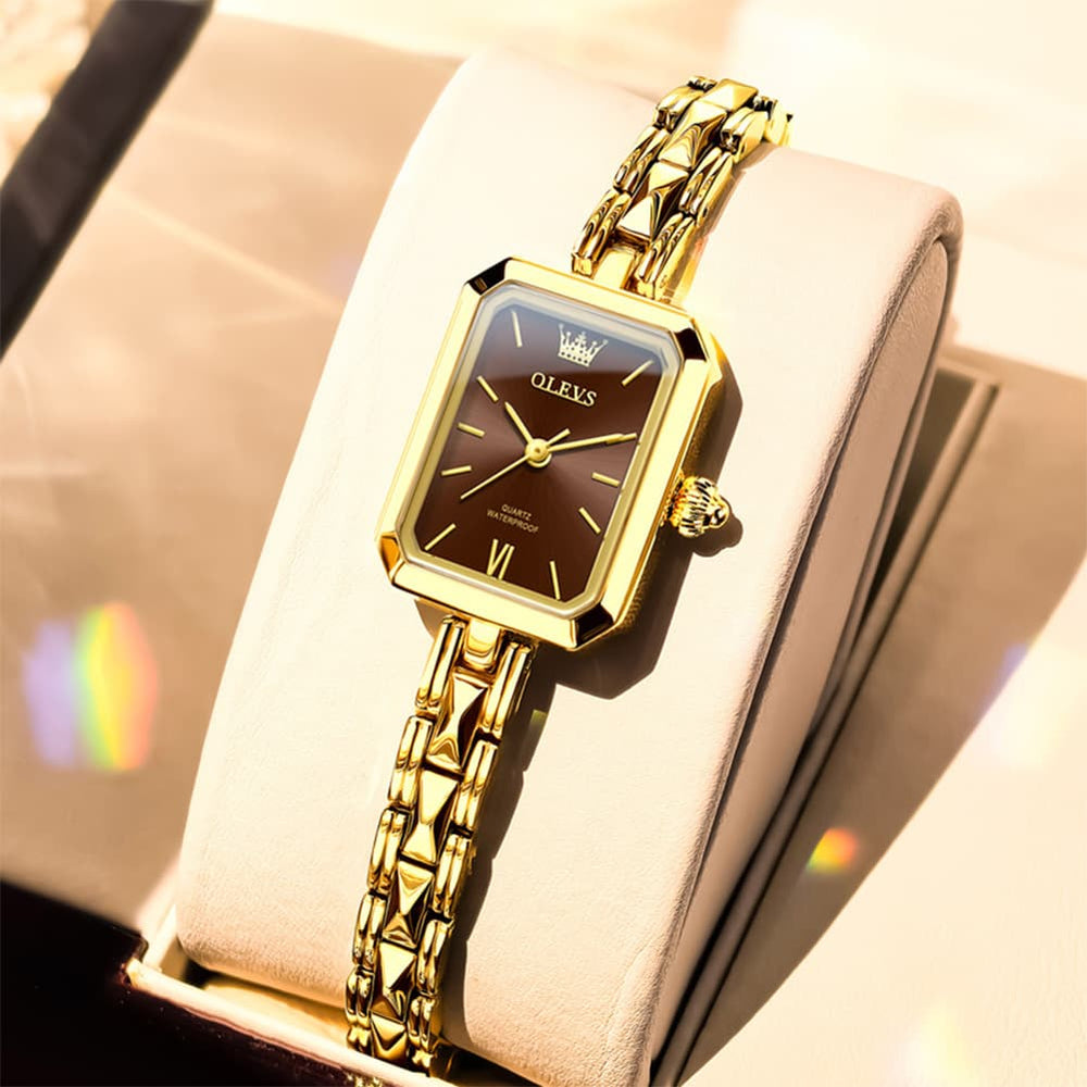 OLEVS 3691 Petite Rectangle Quartz Womens Watch Stainless Steel - Silver White Watch | Olevs Watch Store