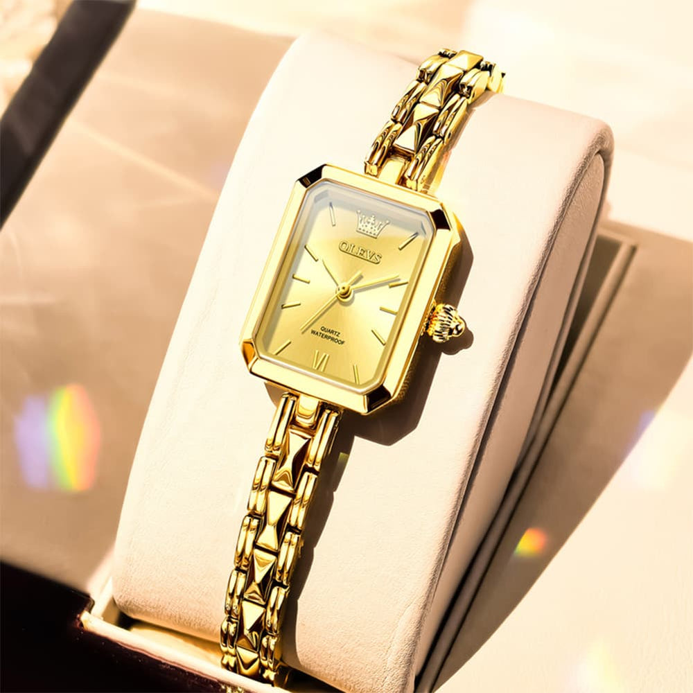 OLEVS 3691 Petite Rectangle Quartz Womens Watch Stainless Steel - Silver White Watch | Olevs Watch Store