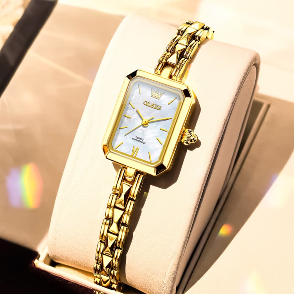 OLEVS 3691 Petite Rectangle Quartz Womens Watch Stainless Steel - Silver White Watch | Olevs Watch Store