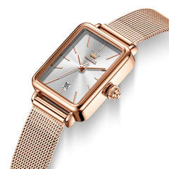 OLEVS 3692 Petite Rectangle Mesh Womens Dress Watch - Rose White Watch | Olevs Watch Store