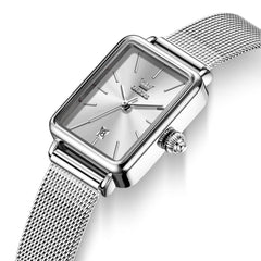 OLEVS 3692 Petite Rectangle Mesh Womens Dress Watch - Silver White Watch | Olevs Watch Store
