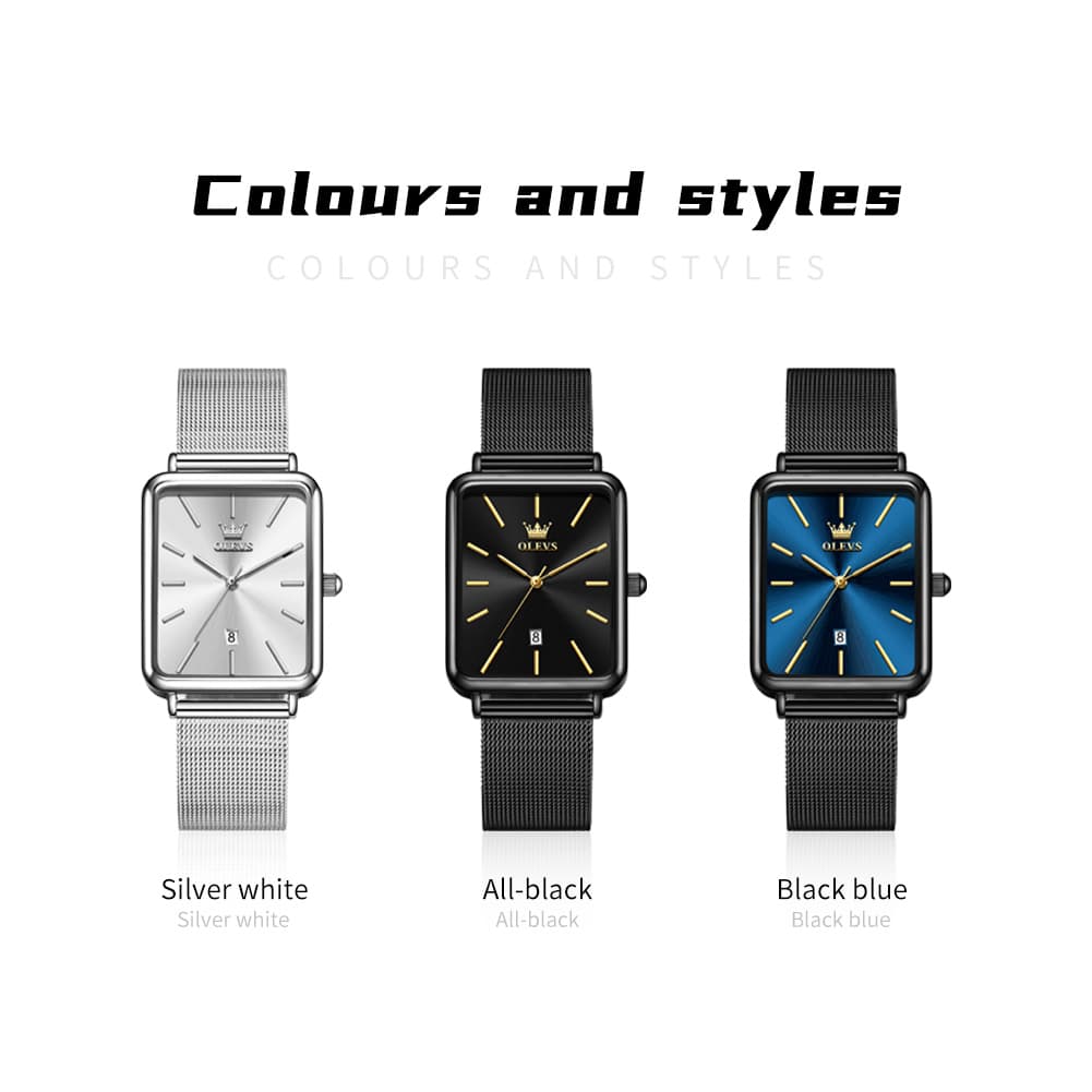 OLEVS 3692 Rectangle Minimalist Mesh Mens Dress Watch - All Black Watch | Olevs Watch Store