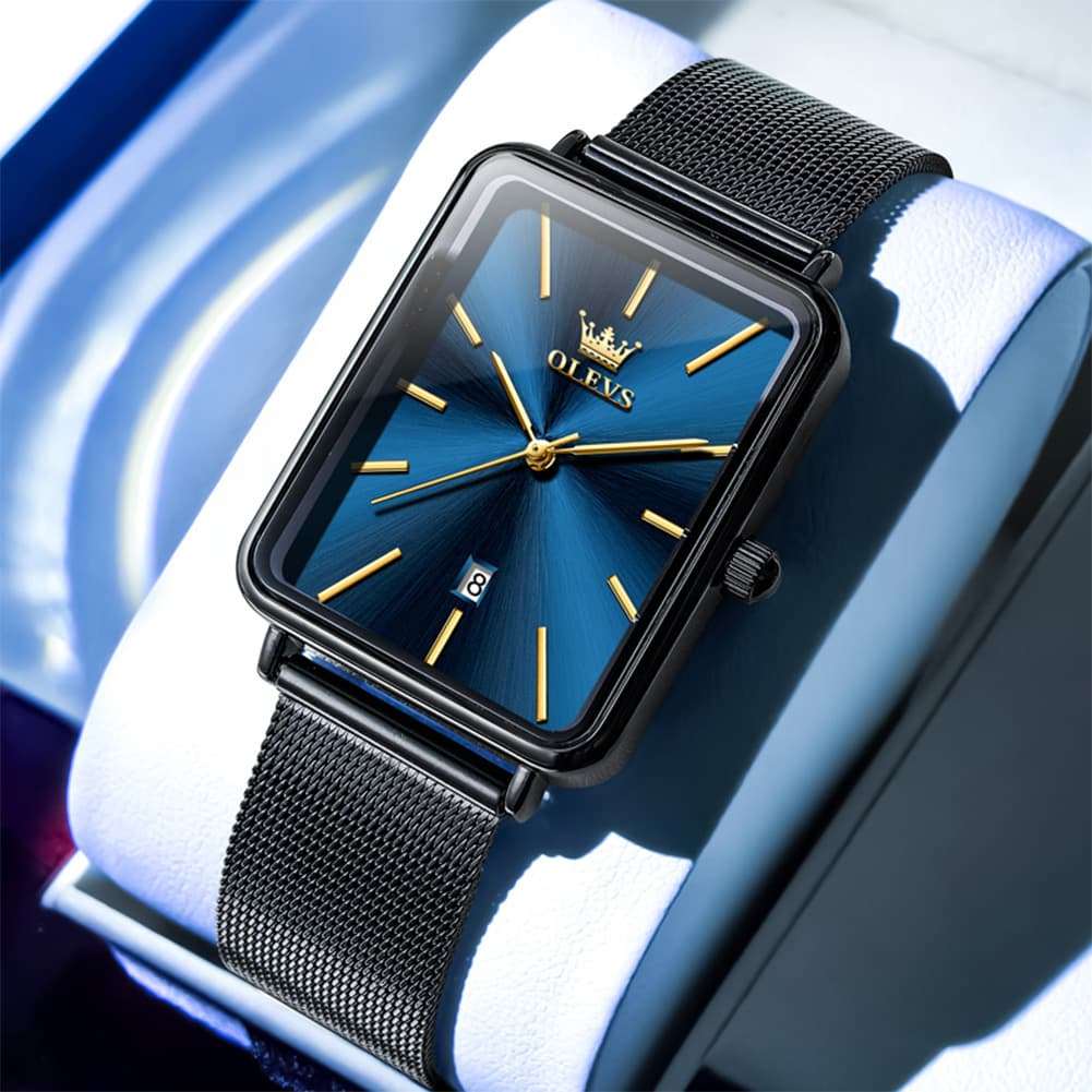 OLEVS 3692 Rectangle Minimalist Mesh Mens Dress Watch