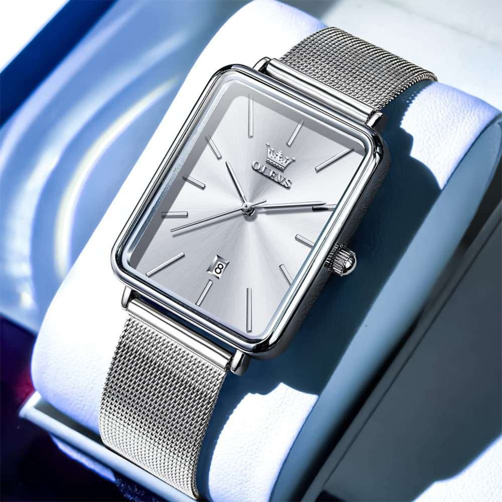 OLEVS 3692 Rectangle Minimalist Mesh Mens Dress Watch