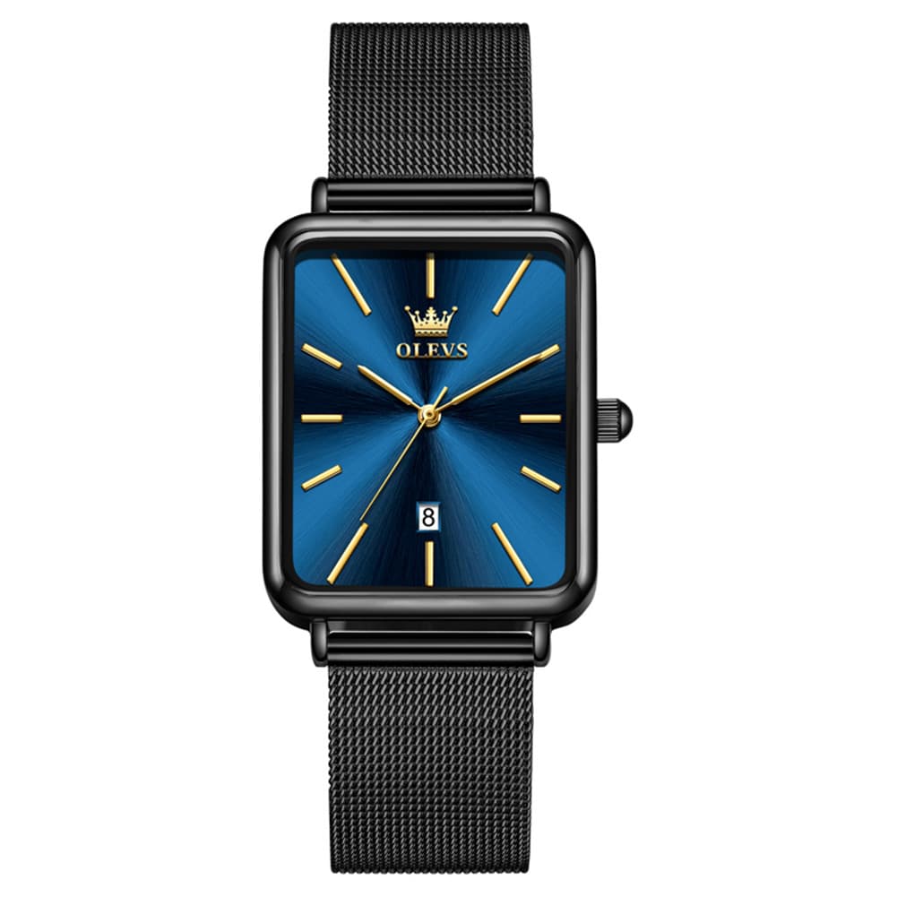 OLEVS 3692 Rectangle Minimalist Mesh Mens Dress Watch - All Black Watch | Olevs Watch Store
