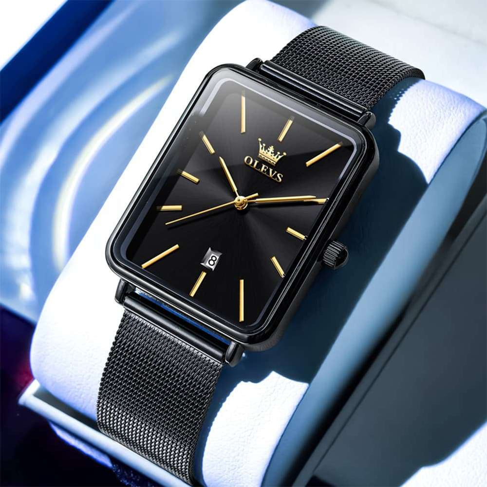 OLEVS 3692 Rectangle Minimalist Mesh Mens Dress Watch