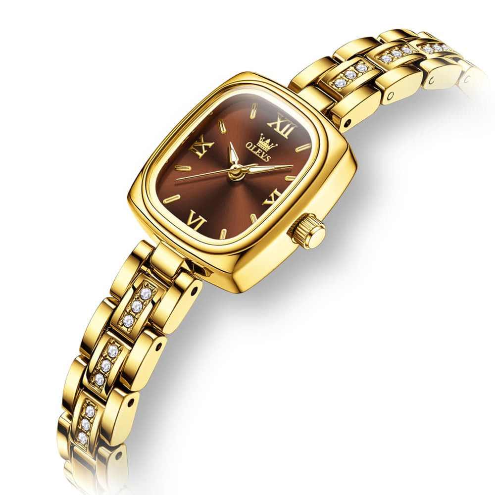OLEVS 3695 Petite Crystal Bracelet Quartz Womens Watch - Coffee Gold Watch | Olevs Watch Store