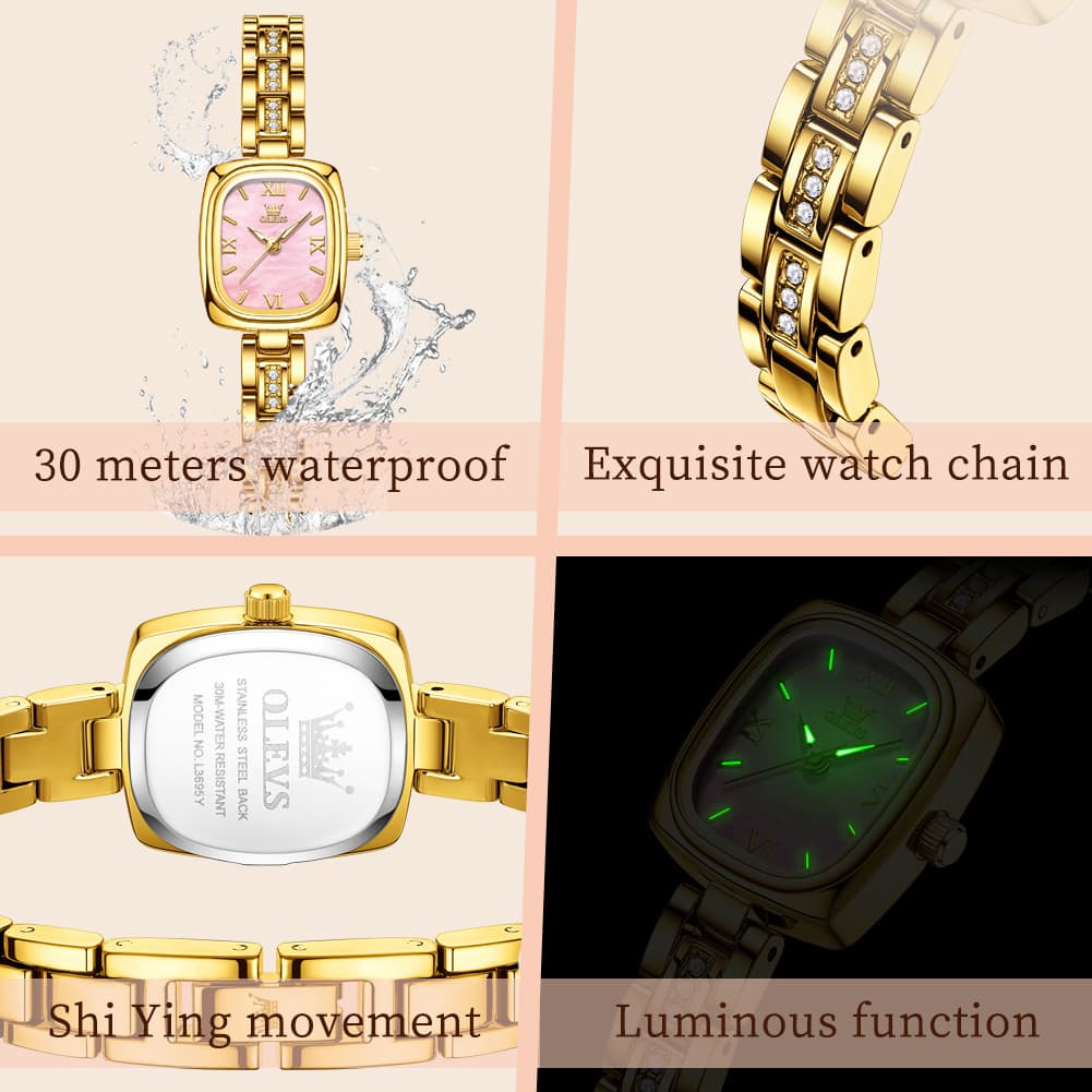 OLEVS 3695 Petite Crystal Bracelet Quartz Womens Watch - Rose Pink Watch | Olevs Watch Store