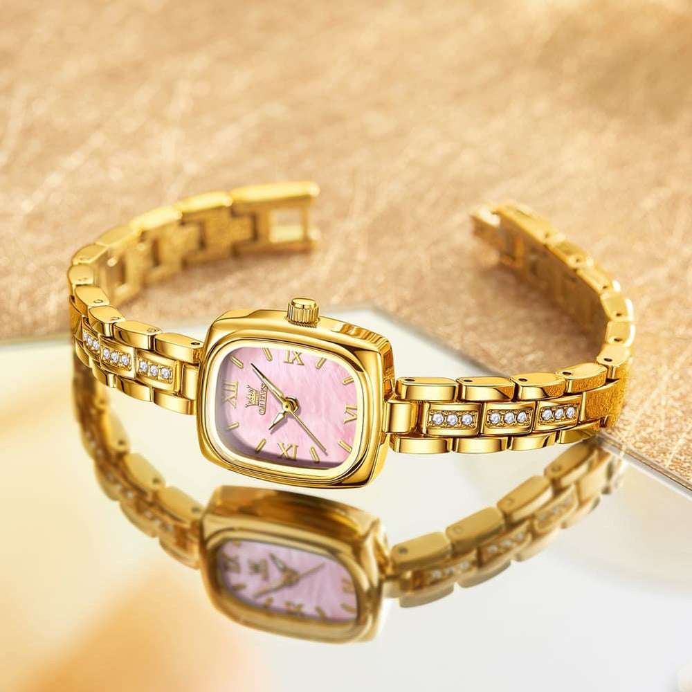 OLEVS 3695 Petite Crystal Bracelet Quartz Womens Watch - Rose Pink Watch | Olevs Watch Store