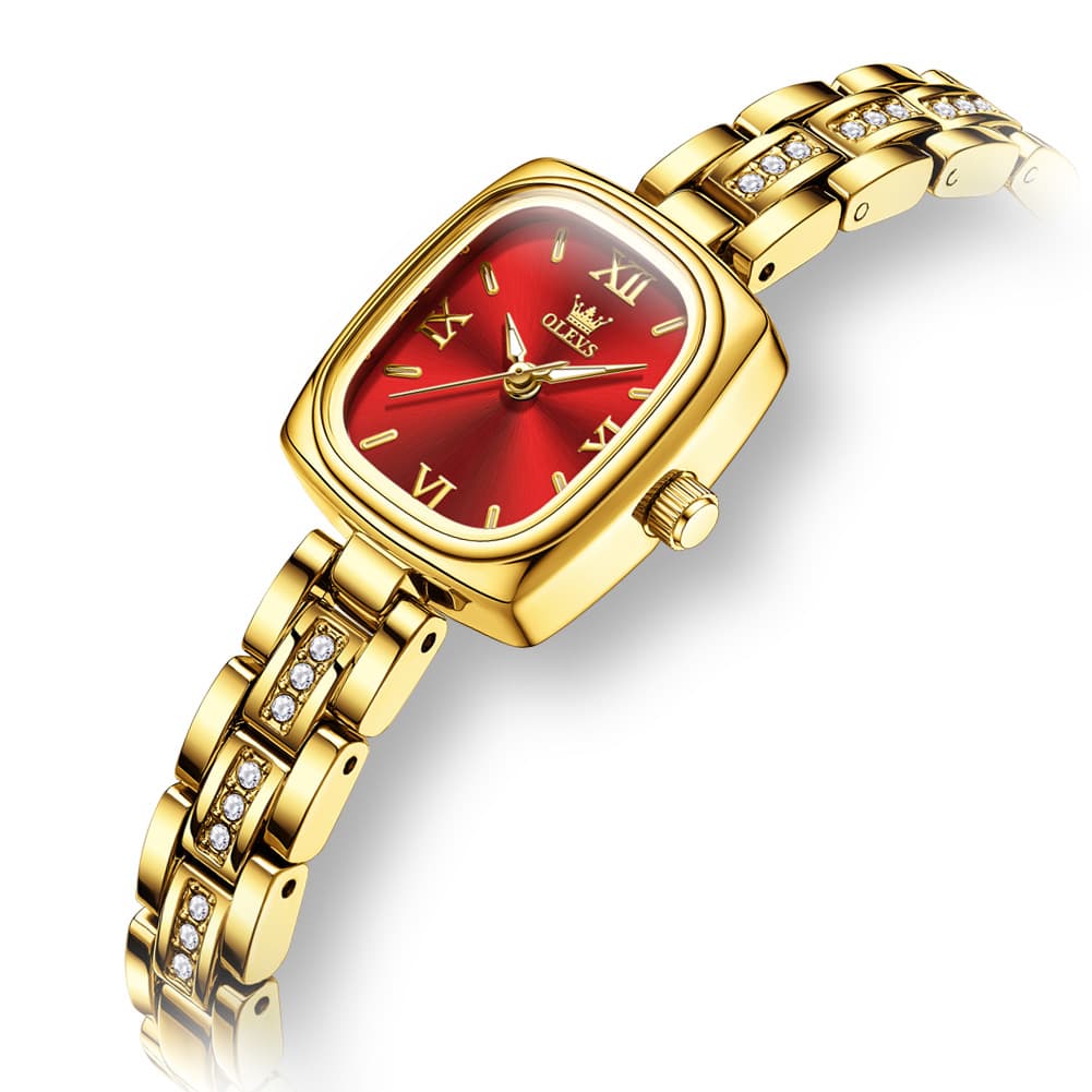 OLEVS 3695 Petite Crystal Bracelet Quartz Womens Watch - Ruby Gold Watch | Olevs Watch Store