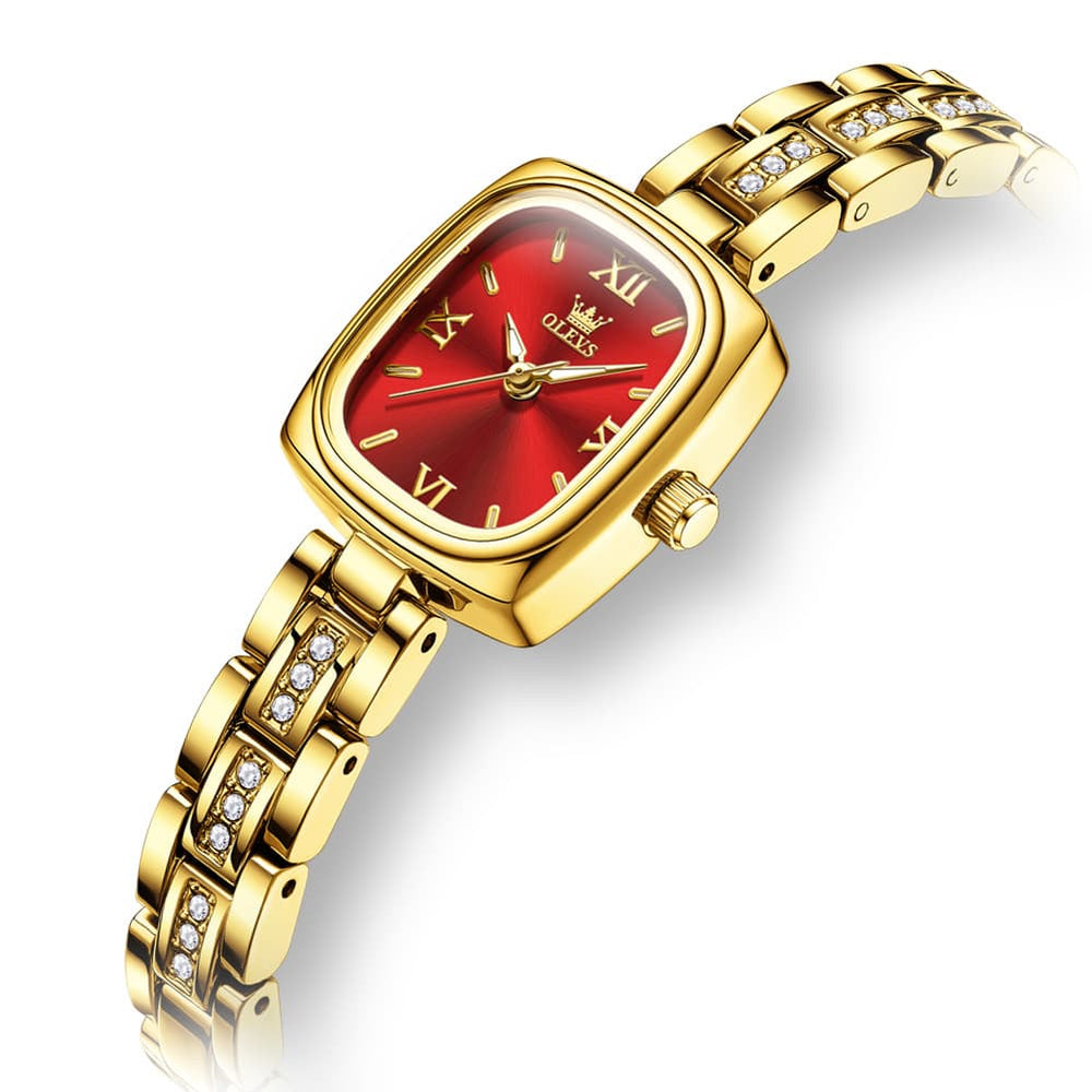 OLEVS 3695 Petite Crystal Bracelet Quartz Womens Watch - Ruby Gold Watch | Olevs Watch Store