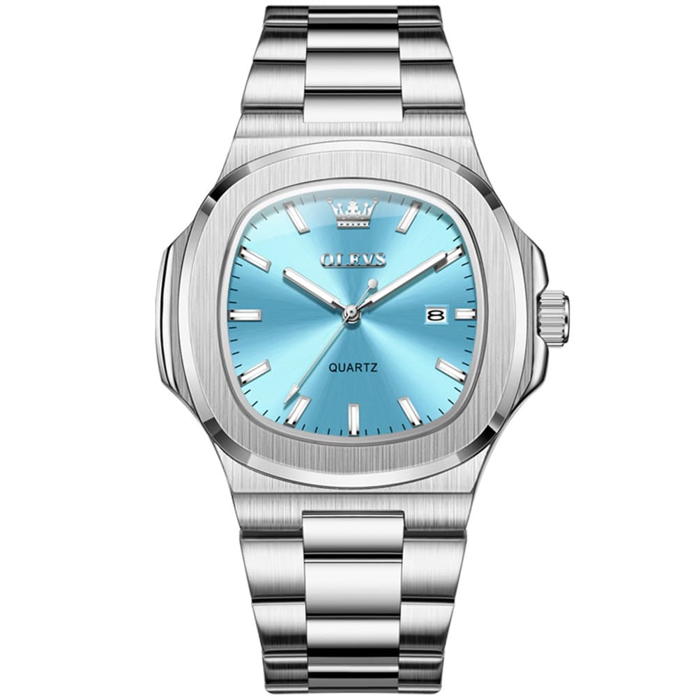 OLEVS 3696 Octagon Embossed Dial Luxury Sport Watch for Men - Ice Blue Watch | Olevs Watch Store