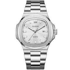 OLEVS 3696 Octagon Embossed Dial Luxury Sport Watch for Men - Silver White Watch | Olevs Watch Store