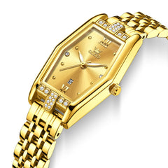 OLEVS 3699 Tonneau Geometric Crystal Womens Dress Watch - All Gold Watch | Olevs Watch Store