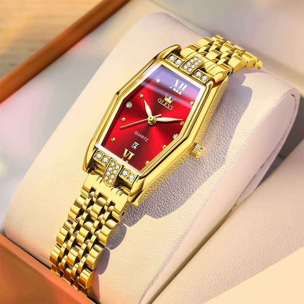 OLEVS 3699 Tonneau Geometric Crystal Womens Dress Watch